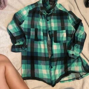 blue plaid, poll & ester, button up